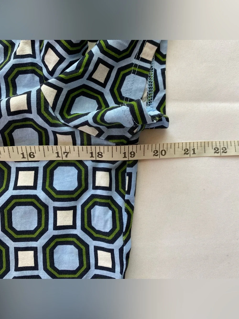 Tory Burch Louis Blue/ White/ Green Geometric Print Cotton T-Shirt Size Medium